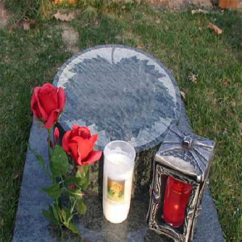 Urnengrab Denkmal mit einem polierten Ahornblatt um das herum die Oberfläche des Steins aufgeraut wurde aus Verde Candaias.